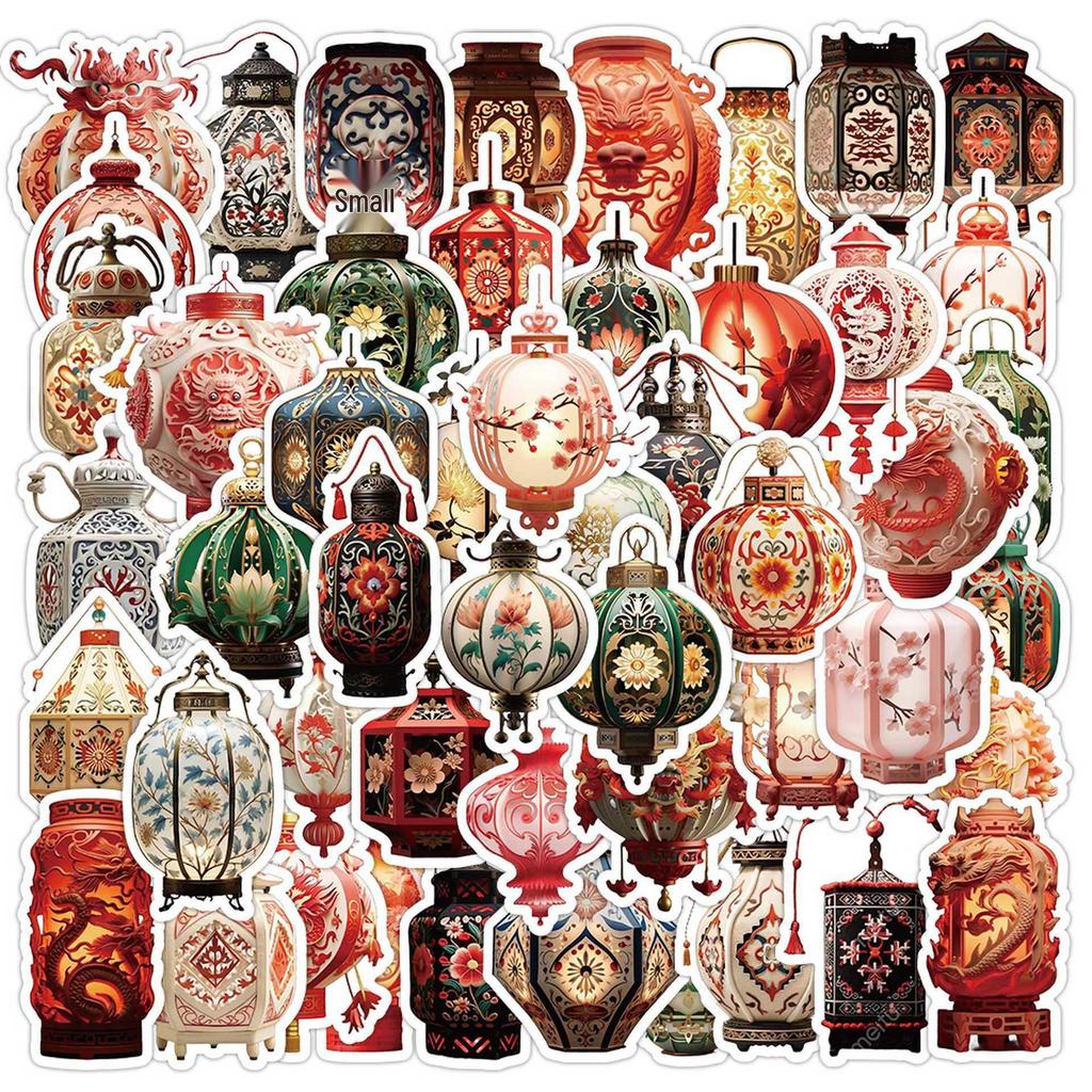 63 Unique Retro Chinese New Year Lantern Stickers for Decorating Phone Cases, Notebooks, Storage Boxes, and Water Cups