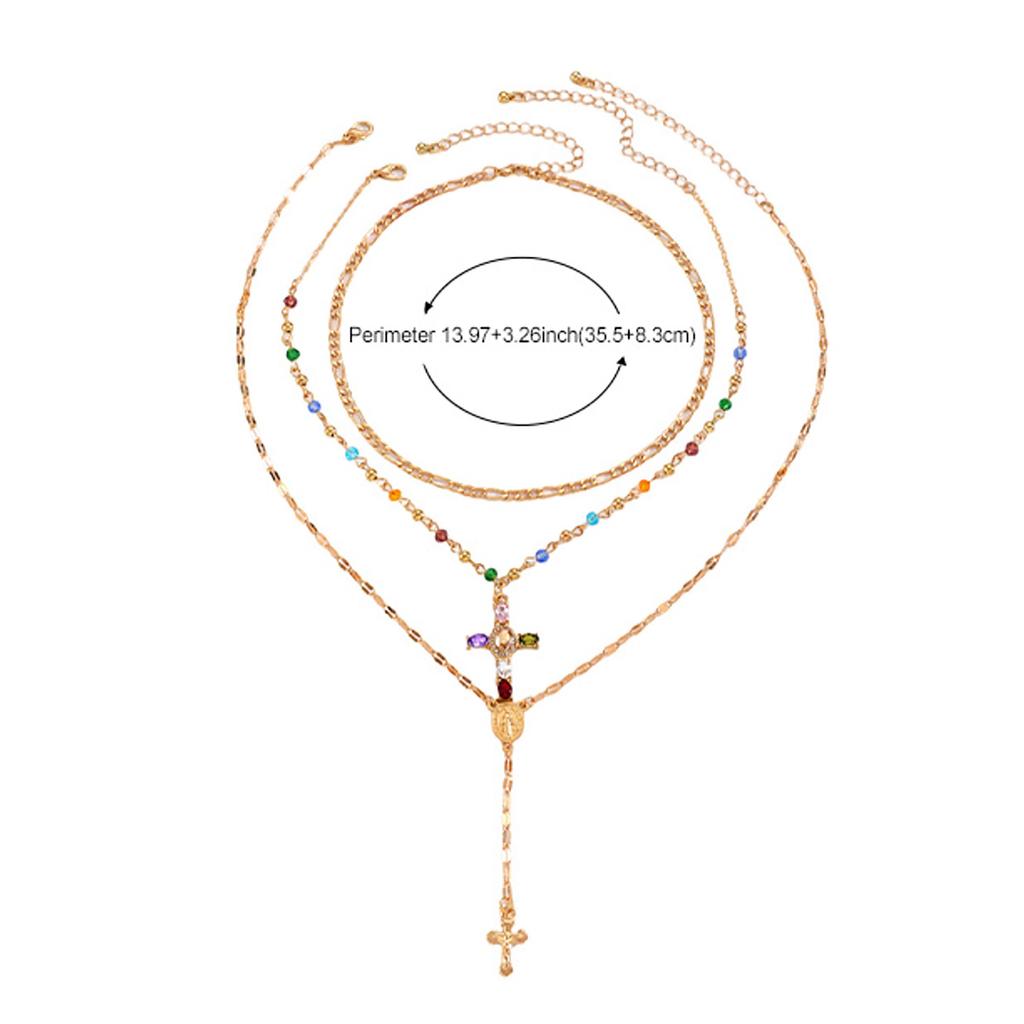 Creative Fashion Sense Colorful Double Layer Cross Pendant Collarbone Chain Y Shaped Tassel Necklace