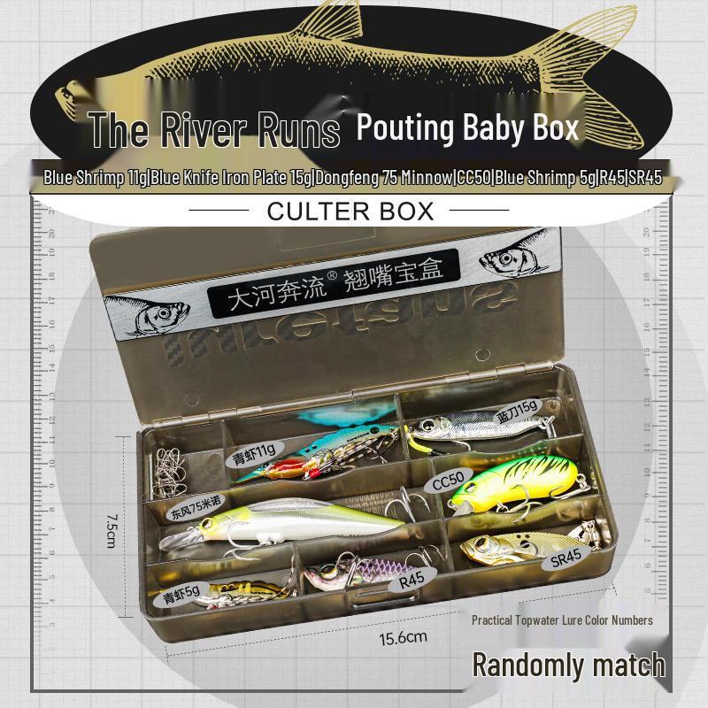 Mighty River Treasure Lure Set: Rattlesnake Green Shrimp, VIBCC50, East Wind Minnow, and Blue Knife Iron Plate