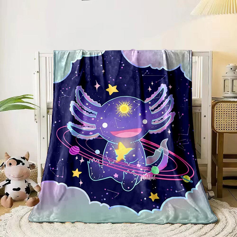 Celestial Axolotl Galaxy Blanket Bedroom Blanket for Livingroom Couch Lunch Break Soft Throw for Friend's Festival Gift
