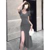 Summer dress new light and mature style sexy temperament split-ended dress niche design sense slim and thin pleated long dress women