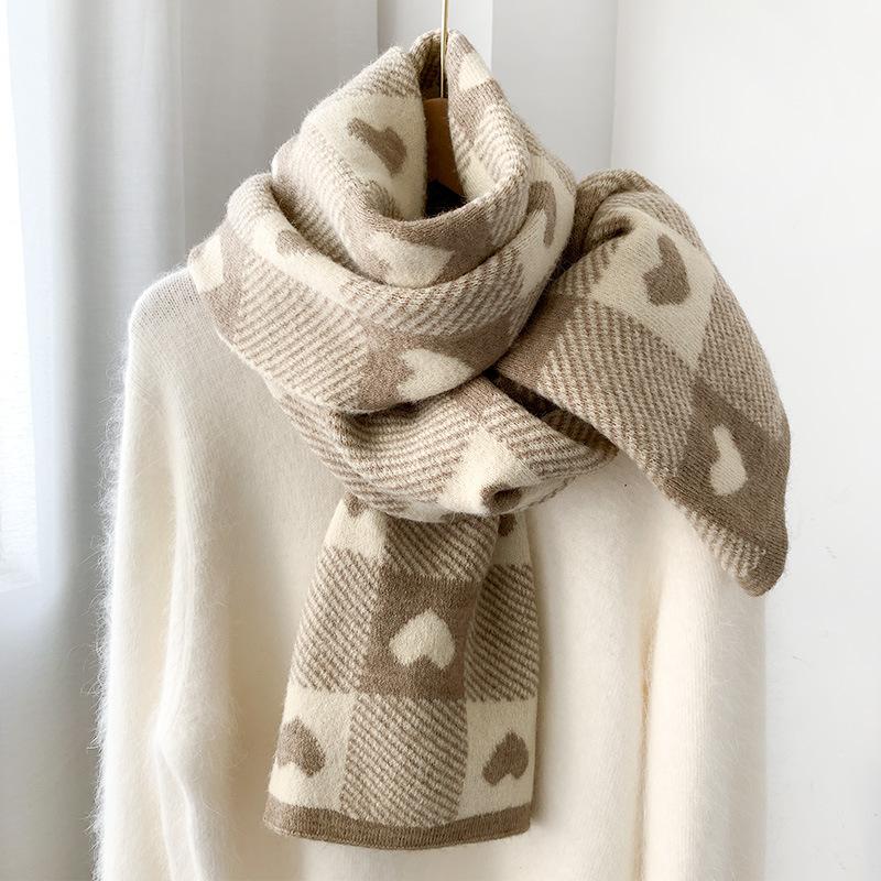 Любовь Клетчатый Шарф Женский Зимний Корейская Версия Мягкая Девушка Японский Универсальный Инс Тренд Утепленный Теплый Вязаный Шерстяной Шарф