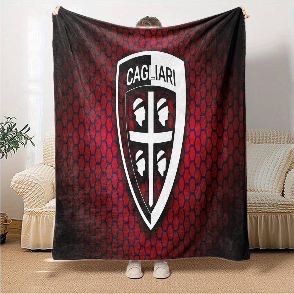 Cagliari Fußball Club Wappen Flanelldecke, Weiches Polyester, Modernes Design, Ganzjahres für Camping, Reisen, Geschenke für Feiertage oder Geburtstage