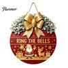 Indoor Outdoor Porch Ornament Christmas Wooden Welcome Sign for Front Door, Round Hanging with Handmade Craft Artificial Pine Branches & Bow