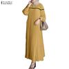 ZANZEA Robe Kaftan Décontractée à Col Rond et Manches Longues Ample pour Femme