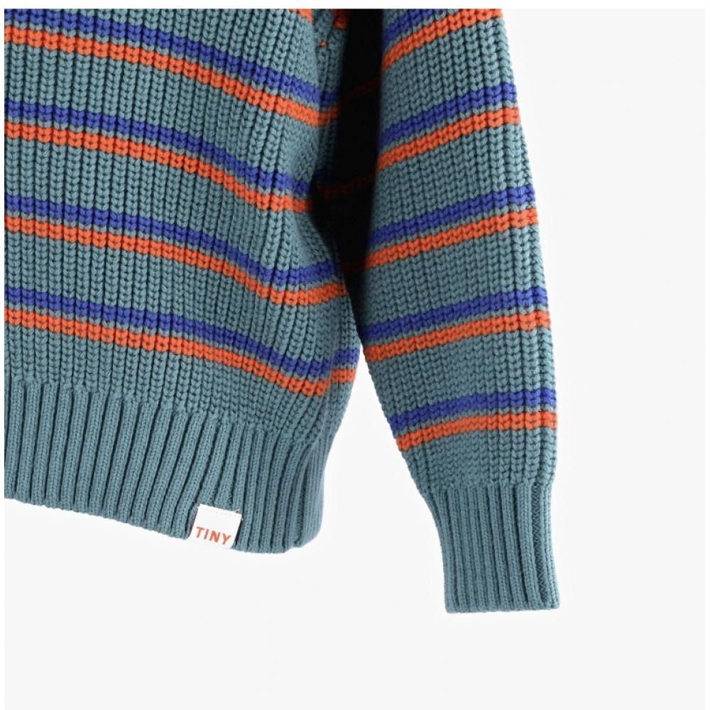 Tiny Cotton Aw24 276 P13  Stripes Mockneck Cardigan  Striped Kids Cardigan