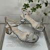 Fashion Hot Selling Female Sandal 2025 Women's Med Block Heels Ladies Shoes Summer New Medium Fashion Chunky High Comfort Retro Beige