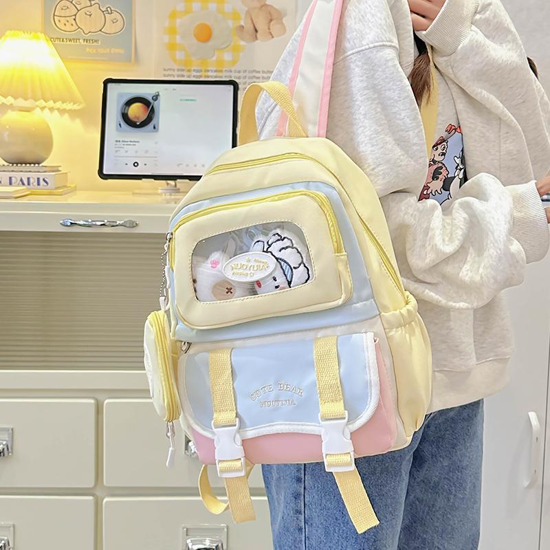 Girls Backpack Junior High School Student Backpack Color Contrast Student Schoolbag
