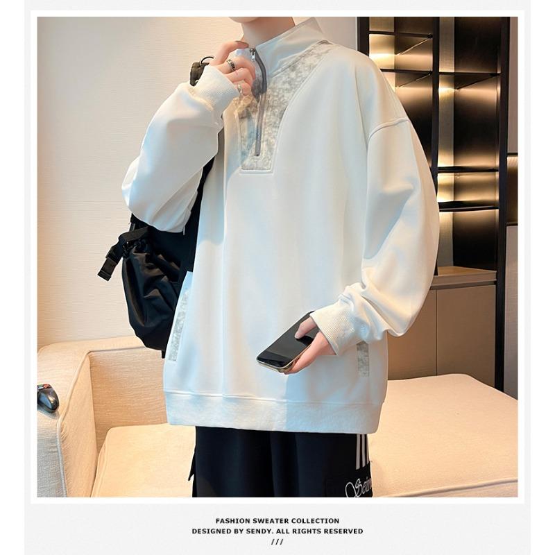 Men's Oversized Half Zip Sweatshirt, Gray Fleece Casual Pullover with Stand Collar, Loose Fit Streetwear Top for Autumn and Winter