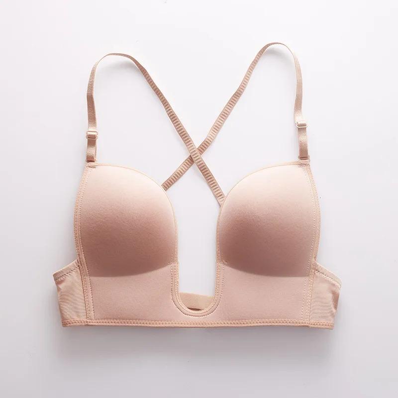 Folomi Sutiã Sexy Plunge Deep U Lingerie Feminina Sem Costura Sem Costas Roupa Interior Casamento Invisível Sexy Push Up Íntimos Feminino Verão