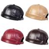 Trendige Retro-Schirmmütze aus PU-Leder, verstellbare Vermieterkappe, einfarbige Melonenschalenkappen, Unisex