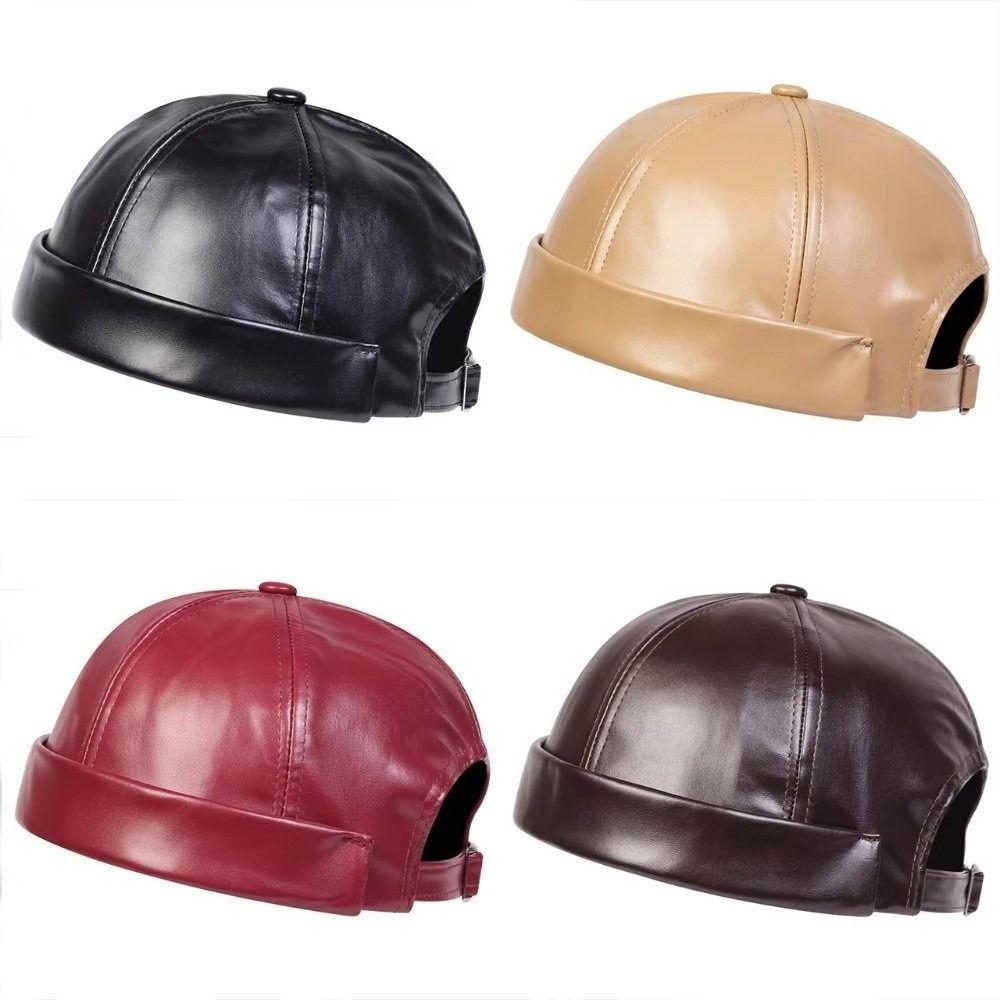 Lässiger Retro-Hut ohne Schirm PU-Leder Unifarbene Melonenmützen Verstellbare Docker-Mütze Unisex