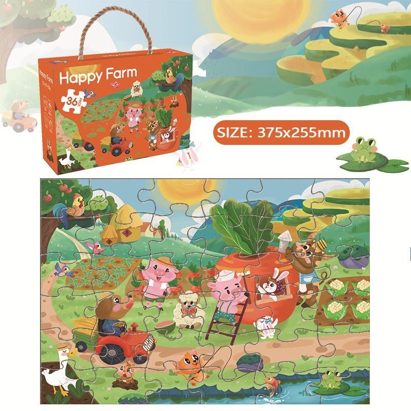 Childrens Paper Puzzle Set 36 Pieces Animal Theme Educational Learning Toy Carry Handle Case Gift for Kids 3 to 6 Years