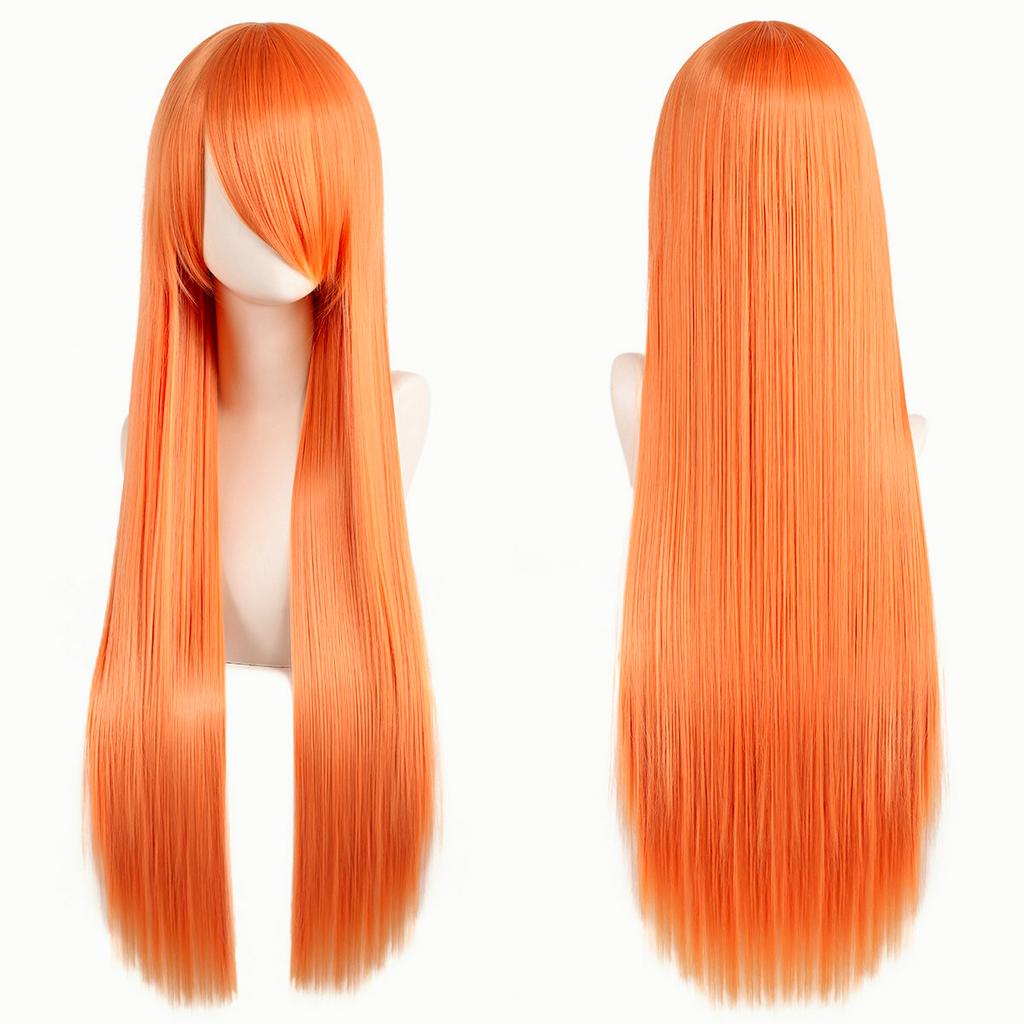 80cm Dlouhé Syntetické Bílé Fialové Cosplay Paruky Zelené Vlasy Rovné Stříbrná Paruka Růžový Příčesek Lolita Paruka s Ofinou