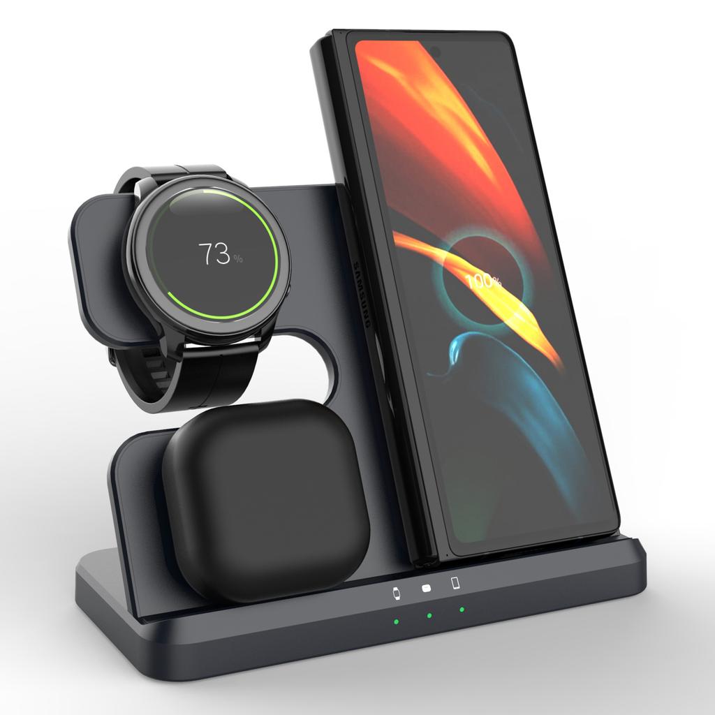 GY-Q10B 3 In 1 Fast Charger Pad Wireless Charging Station for Qi Standard Phone/Samsung Galaxy Watch/Earphone