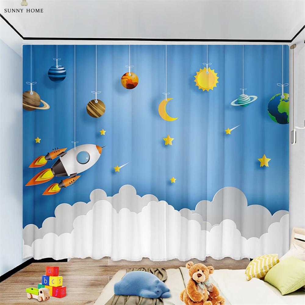 Kreskówkowy Wszechświat Gwiaździste Niebo Zasłony Kreatywny Modny Nadruk Zasłony do Pokoju Dziecięcego Zasłony do Salonu Kuchni Okno