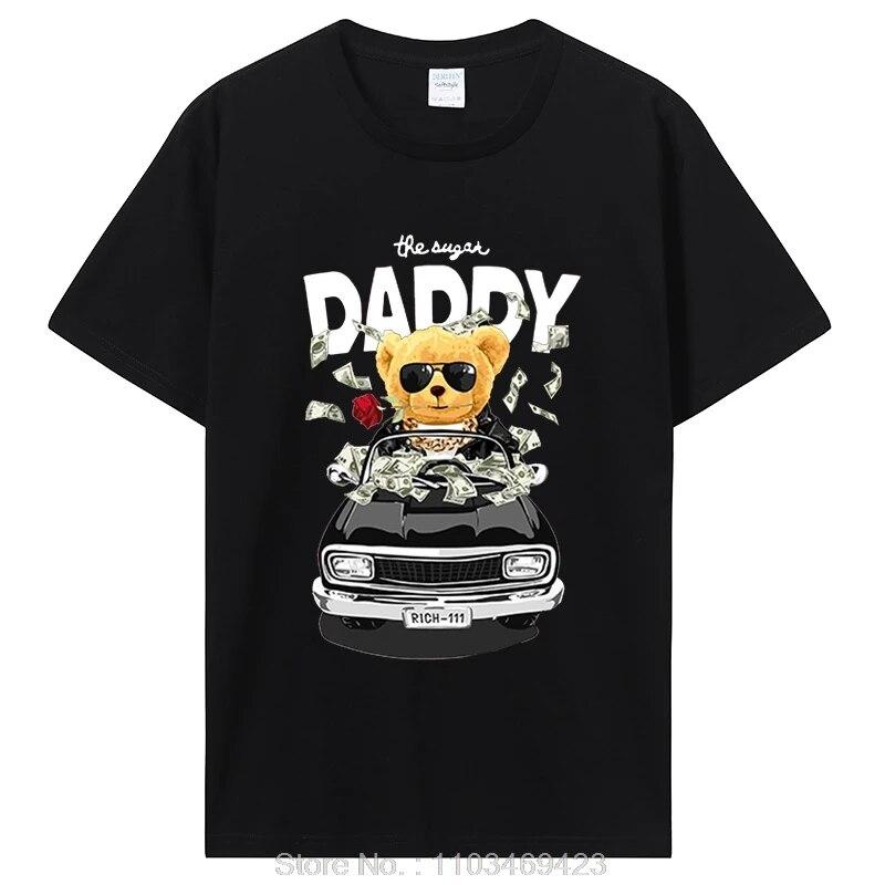 Teddy Bear The Sugar Daddy Trička Unisex Bavlněné tričko Kreslené vtipné Grafické tričko Oversex Unisex značkové oblečení