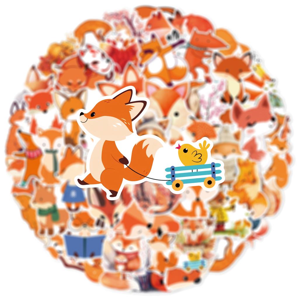 50pcs Cute Fox Animals Cartoon Graffiti Stickers Phone Guitar Laptop Notebook Suitcase Water Bottle Waterproof Sticker