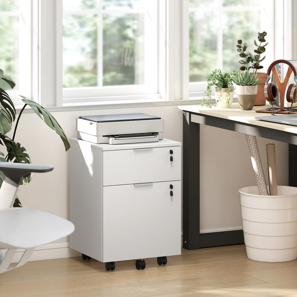 Office Pedestal, 2 Drawers, 2 Hanging File Bars, Lockable, 2 Keys, 42 x 40 x 60 cm