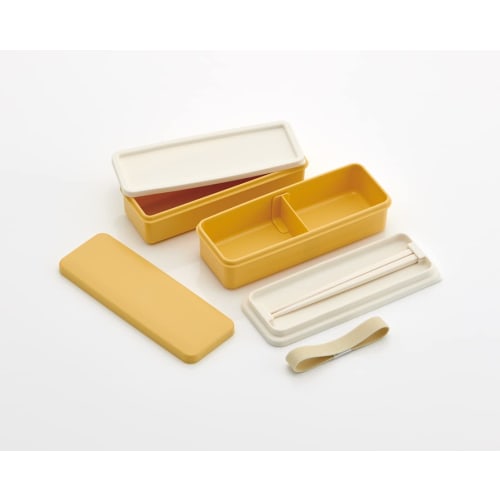 Skater Bento Box, Dull Yellow, 630ml, Two-Tier, Slim Silicone Inner Lid, Women's, Made In Japan, SSLW6AG-A