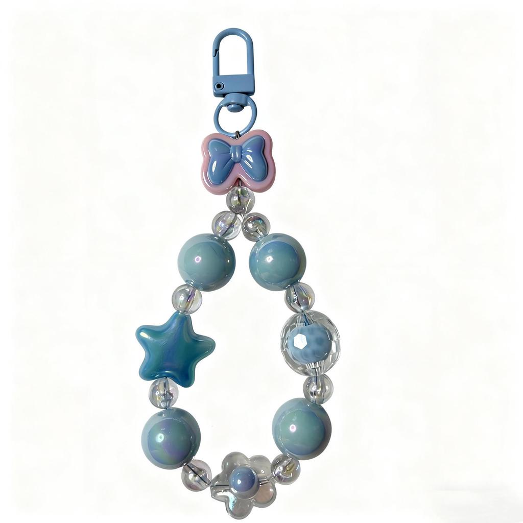 Handmade Beaded Phone Lanyard Keychain with Cute Bow, Lip Gloss Charm, and High-End Bag Pendant