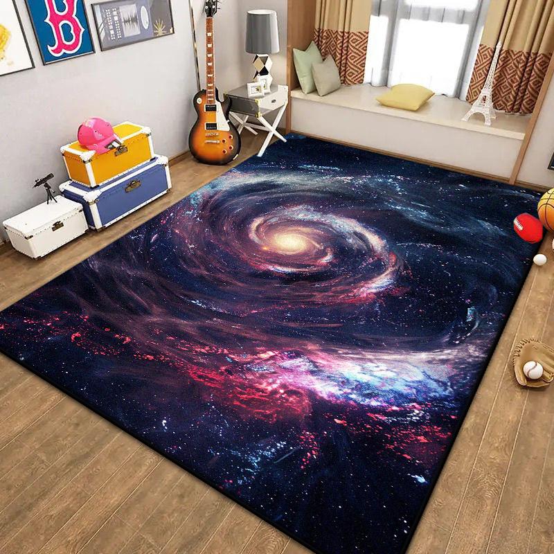 Abstract Decoration Home Carpet Living Room Fluffy Starry Sky Rug Antiskid Sofa Table Mat Foldable Large Area Rugs Easy Clean