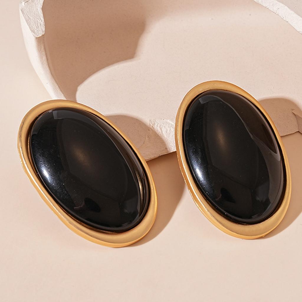 Retro Minimalist Oval Resin Earrings Comfortable Sterling Silver Posts Geometric Statement Jewelry