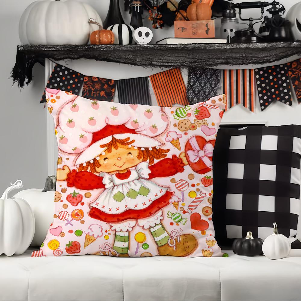 Cute S-Straw B-Berry Girl  Pillow Case Office Cushions Suitable For Sofa Car Bedroom Decorative Cushion Cover