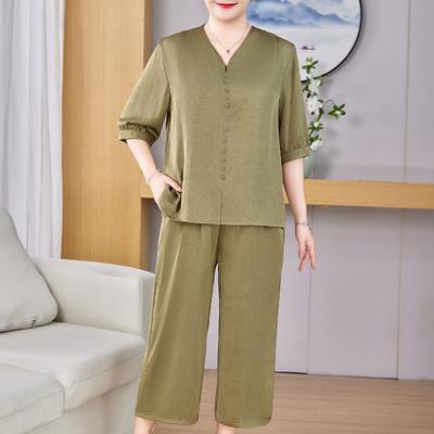 Plus Size 3XL-8XL Summer Oversize 2 Piece Sets Women Clothes Half Sleeve Casual Elegant Loose Wide Legs Pant Sets