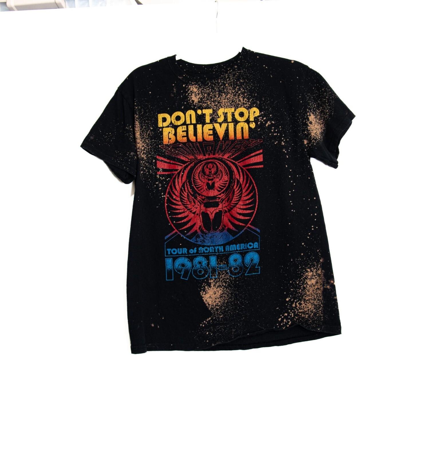 Journey 1981-82 Tour Distressed S T-Shirt Black Splatter Graphic Short Sleeve S