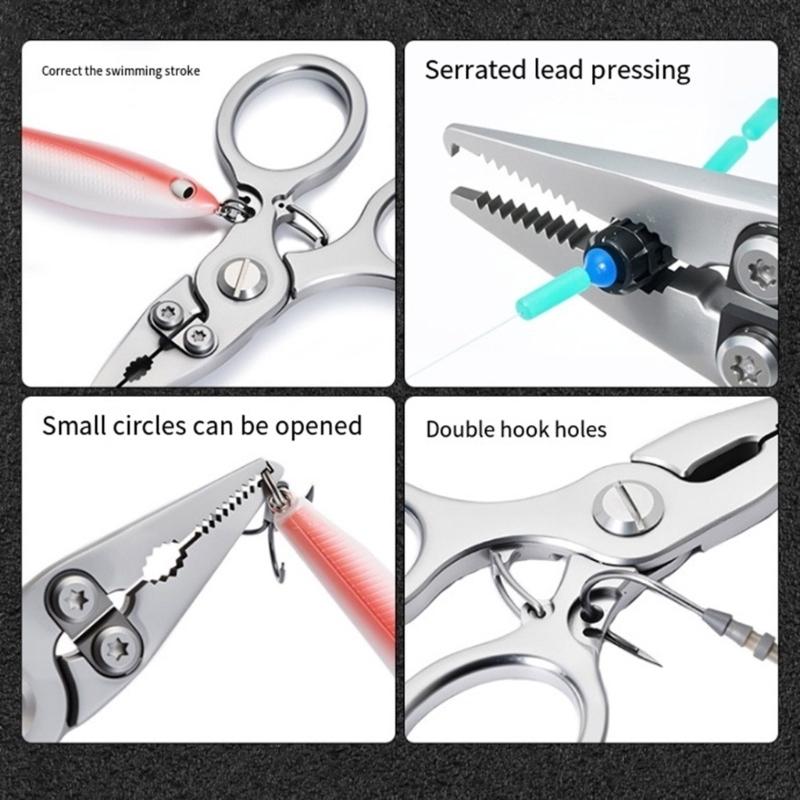 Braided Fishing Line Cutter Rings Openers with Lanyard Fishing Pliers Multifunctional Fishing Tackle Stainless Pliers