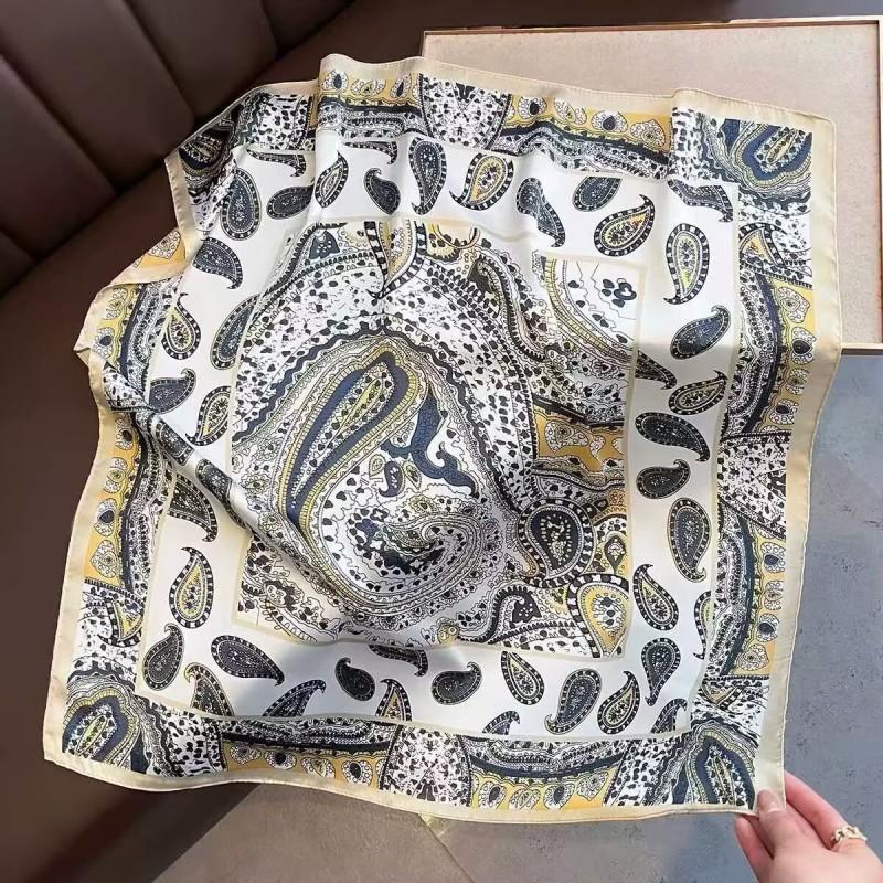70x70cm Lightweight Cotton Silk Square Scarf With Boho Floral Print Breathable Neck Wrap Women