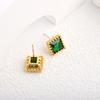 Elegant Green Zirconia Stud Earrings: Retro, Fashionable, Versatile Style with Rhinestone Inlay for Women.