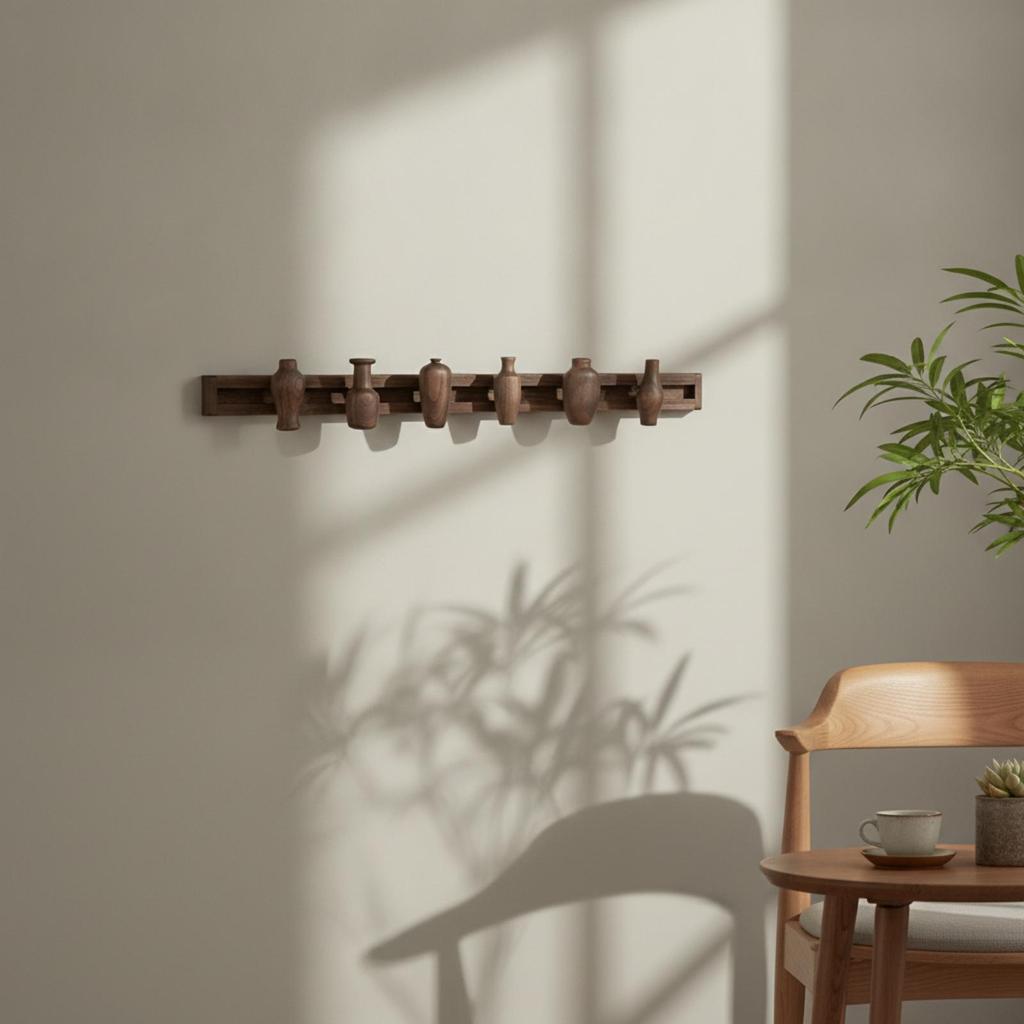 Coat Hook Rail with Sliding Hooks Decorative Wall Stylish for Entryway
