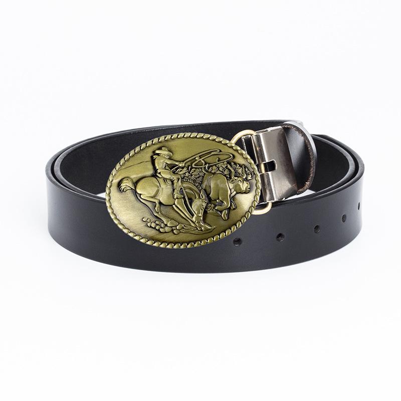 Men's Western Cowboy Two-Layer Cowhide Belt - Stylish and Casual American Waistband