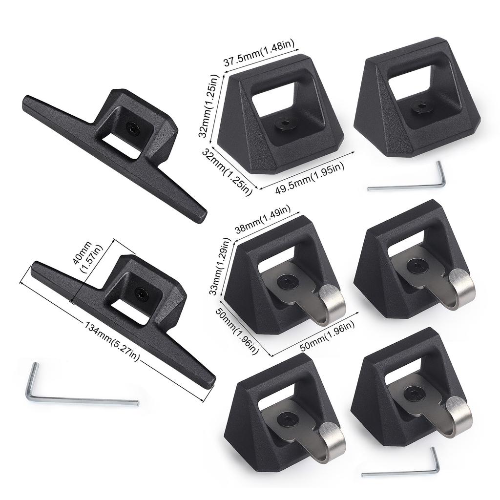 For Tesla Cybertruck 2024 Car Equipment 4 Hooks 2 D-rings 1 Opener Black Aluminum Rear Bucket Pull Ring Track Accessories Set