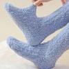 1 Pair Women Sleeping Socks Thickened Warm Fabric Coral Velvet Solid Color Socks Autumn Winter