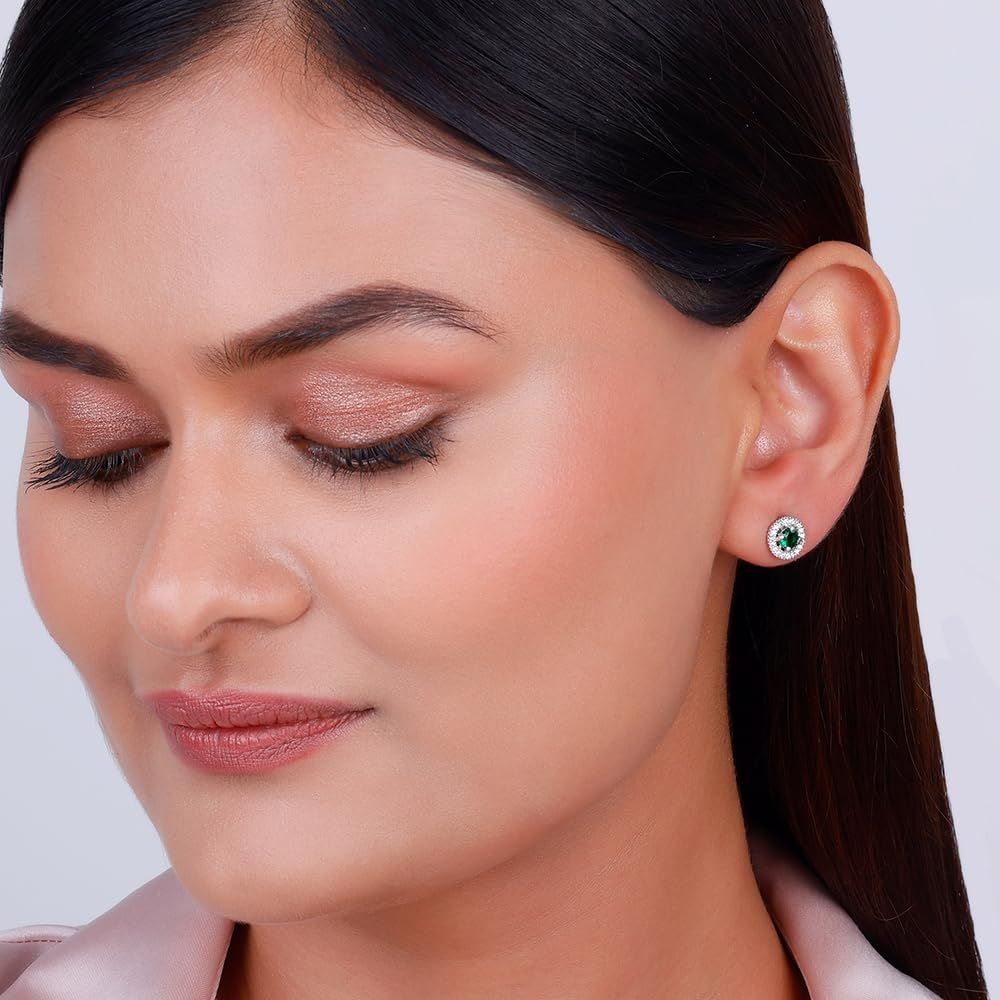 Forest Green Shining Halo Studs| studs to Gift Women & Girls | With Certificate of Authenticity