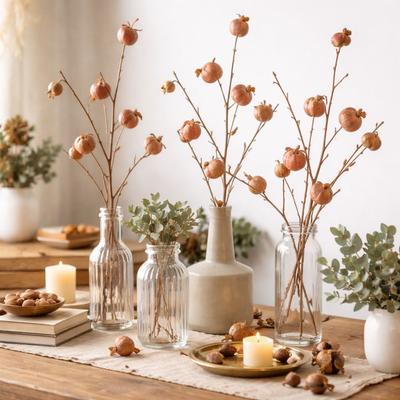8 Fruit Artificial Pomegranate Branch Plastic Realistic Foam Fruits Branches Decorative Handmade Simulation Pomegranate Fruit