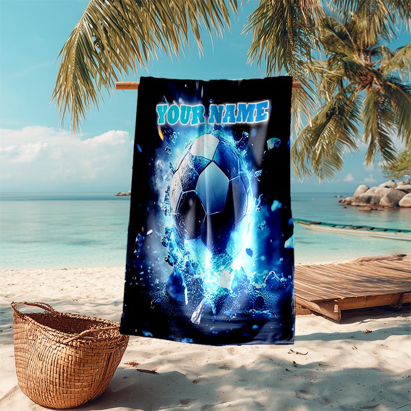 1PC Custom Name "Powerful Soccer Ball" Beach Towel Highly Absorbent And Sand-Resistant Towel for Swimming, Pool, Yoga, And Travel Lightweight