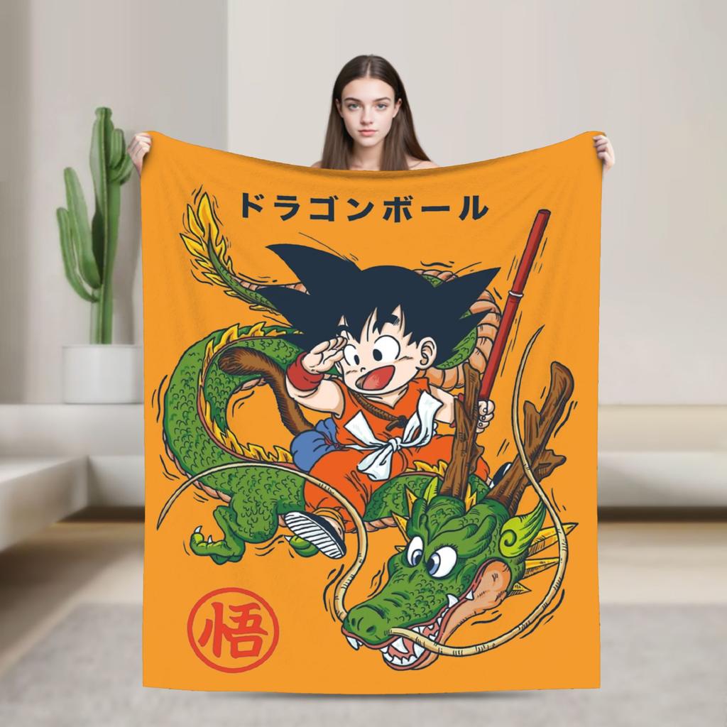 Goku & Shenron Fleece Blankets DBZ Novelty Throw Blankets for Sofa Bedding Lounge 125*100cm Bedspread,