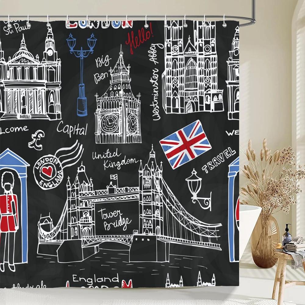 

1 упаковка Простая штора для душа с принтом в британском стиле, полиэстер, штора-перегородка для ванной комнаты, домашняя декоративная штора W90xH180cm