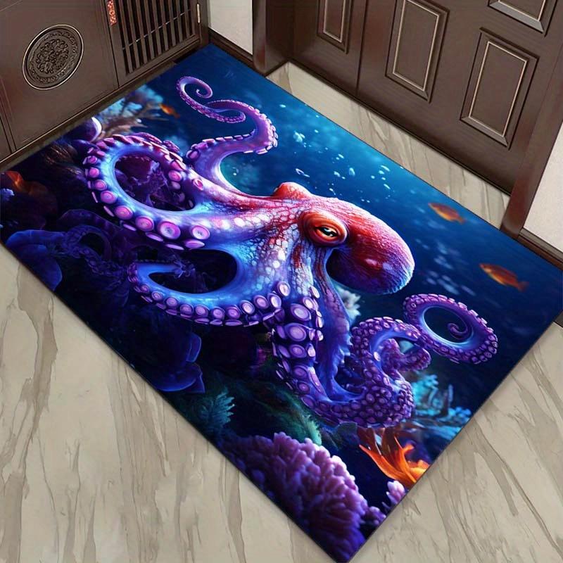 Vibrant Octopus Rug for Living Room Decor - Unique Marine Life Artwork, Ocean-Themed Home Accessories Skid Resistant Carpet