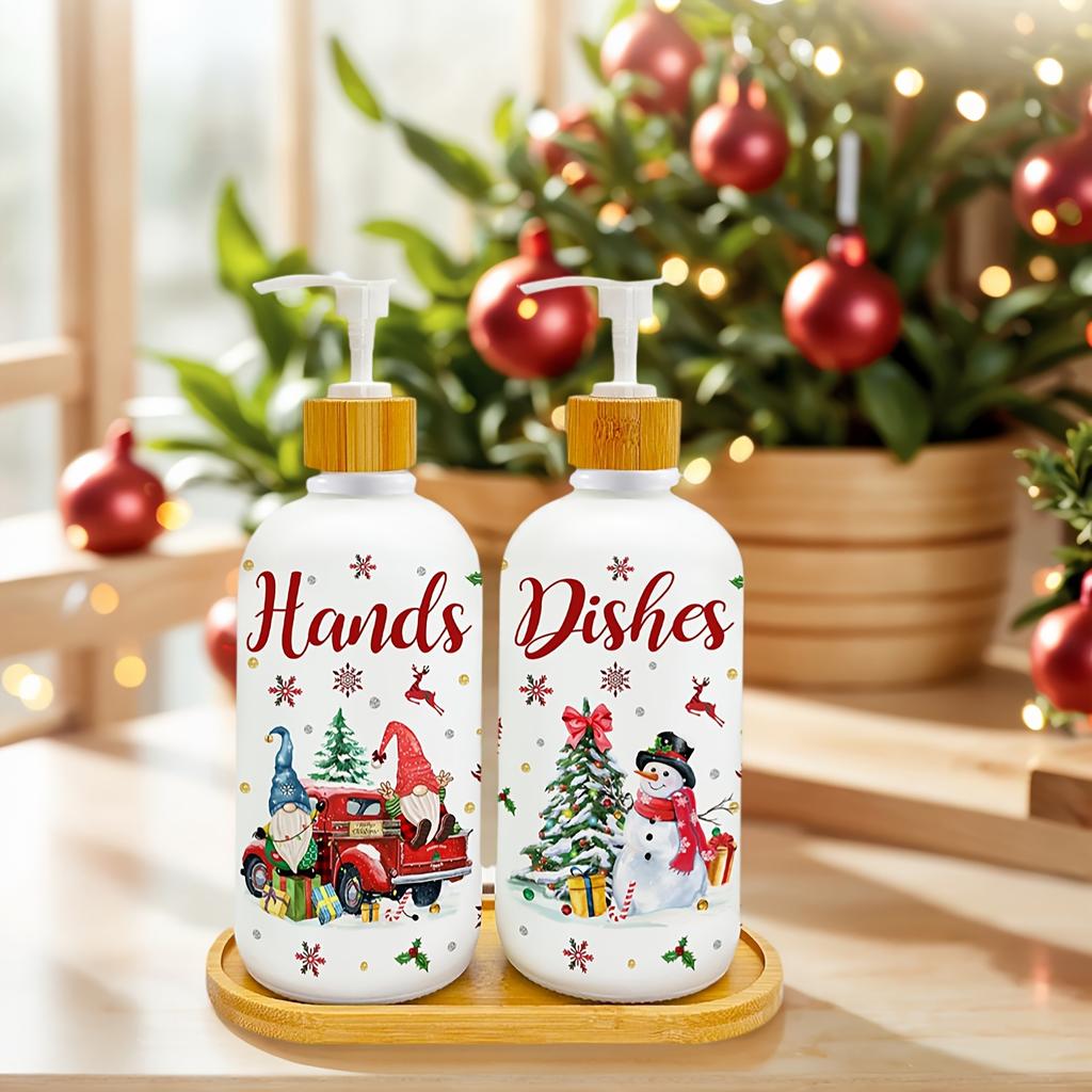 Set de 2 Dispensadores de Jabón Navideños, Decoración Navideña para Cocina, Dispensador de Jabón de Gnomos de Navidad con Bandeja para Decoraciones Interiores del Hogar