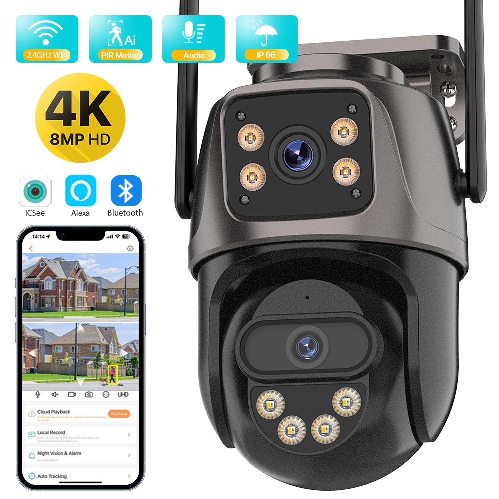 

Wi-Fi PTZ-камера 4K 8MP HD Dual Lens Dual Screen Camera Кольорова ІЧ нічне бачення Автоматичне відстеження Бездротове відеоспостереження P2P спостереження iCSee Only 4MP Camera