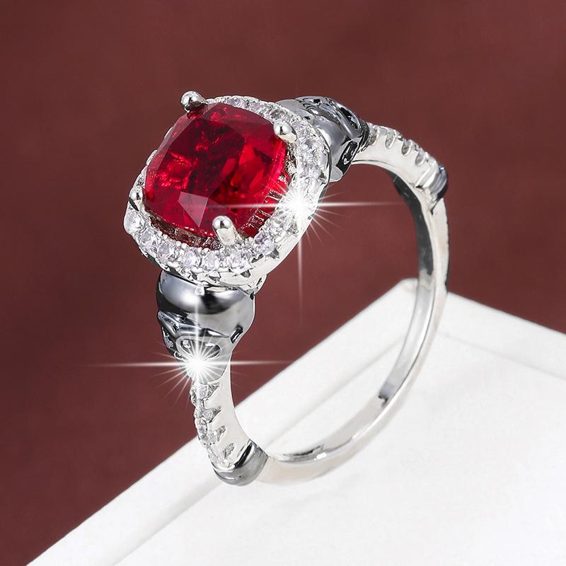 Personalized Skull Ring with Square Zirconia, High-End Punk Style, Pure Copper Women's Jewelry