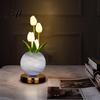 Glass Vase LED Lamp Tulip Planet Night Light Dimmable Touch with Aromatherapy Diffuser Artificial Flower Light USB Rechargeable Table Decor for Home