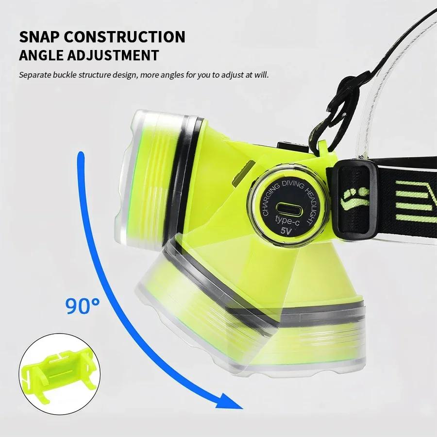 New Rechargeable LED Diving Headlamp Strong Light Professional Diving 50M Head Flashlight Scuba Diving Headlight Fishing Torch