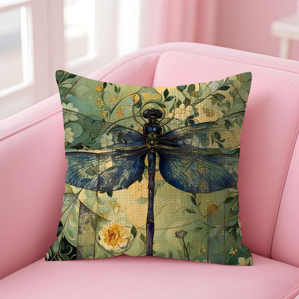 Dragonfly Lotus Luxury Cushion Cover Natural Linen Pillow Case DoubleSided Print Decorative Sofa Pillowcase Home Decor Gift