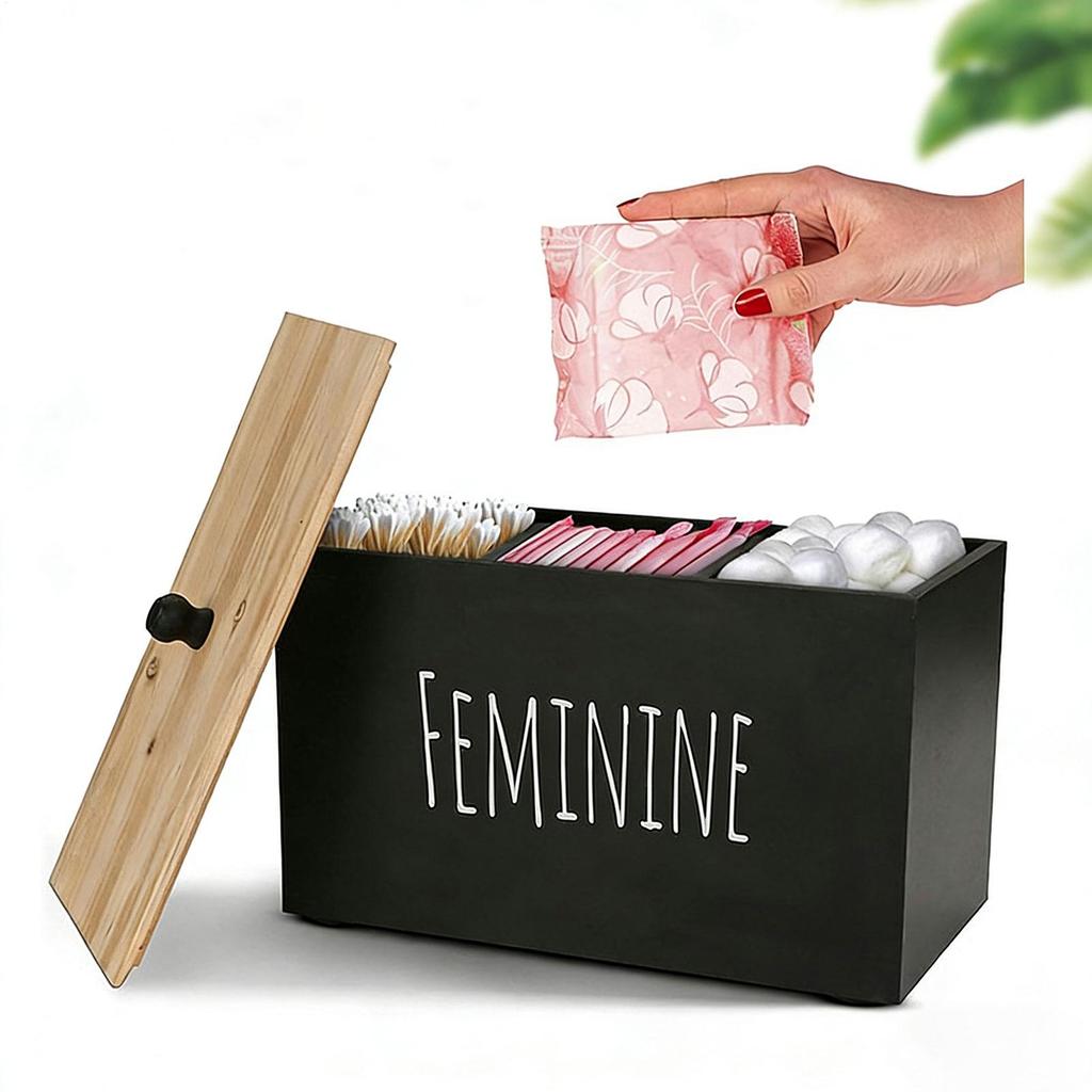 Tampon Holder for Bathroom Wood Toilet Feminine Product Organizer Pads Storage Box Women for Women Girls Teen Washroom Vanity
